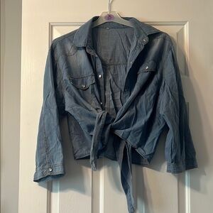 Women's Blue Denim Crop tie shirt - xxl